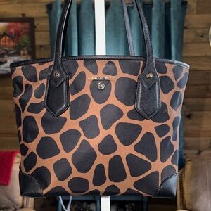 Michael Kors Giraffe Print Tote in Black and Brown